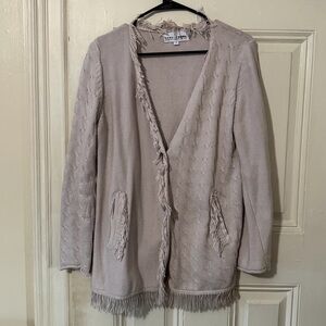 Neon Buddha Cotton Fringe Knit Cardigan